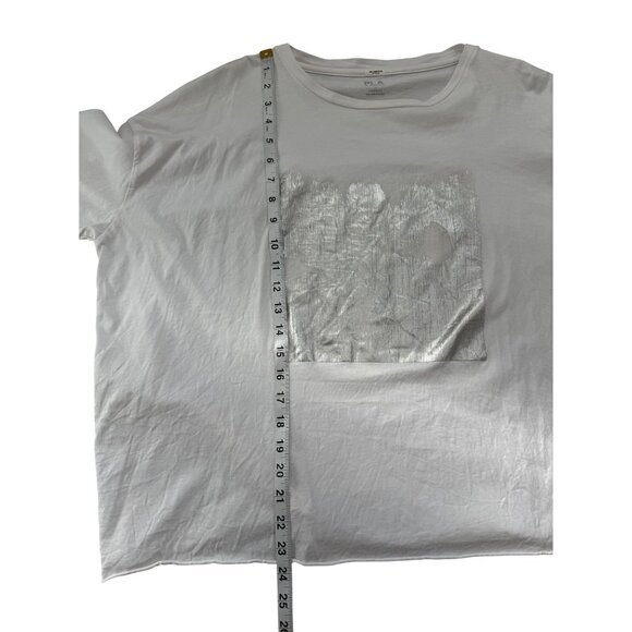 Planet by Lauren G Womens Top White Long Sleeve Silver Foil Panel One Size - Picture 6 of 8